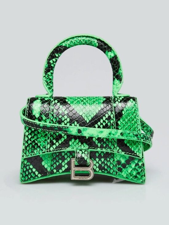 Balenciaga Handbags - Balenciaga Green/Black Faux Python Leather Hourglass Mini Top Handle Bag